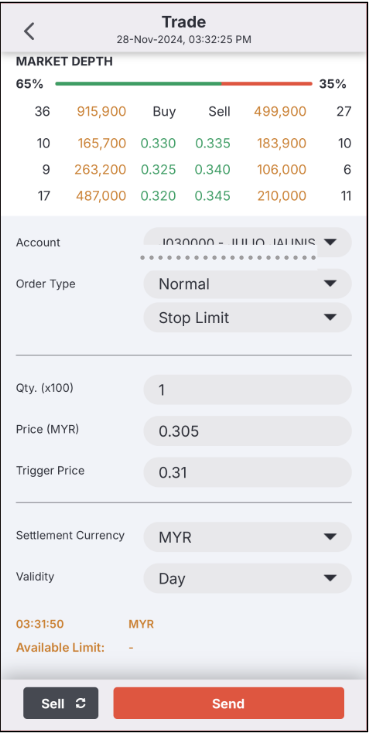 Fill in Quantity, Price and Trigger Price