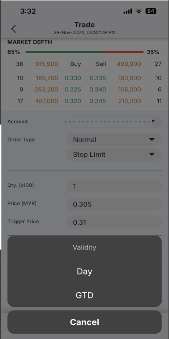 Change Validity from Day to GTD