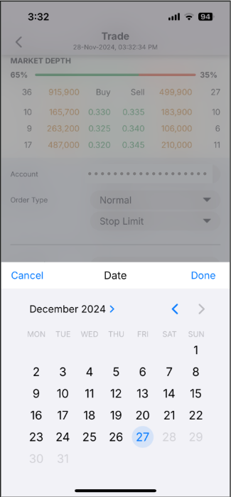 Pick the date the order should run until